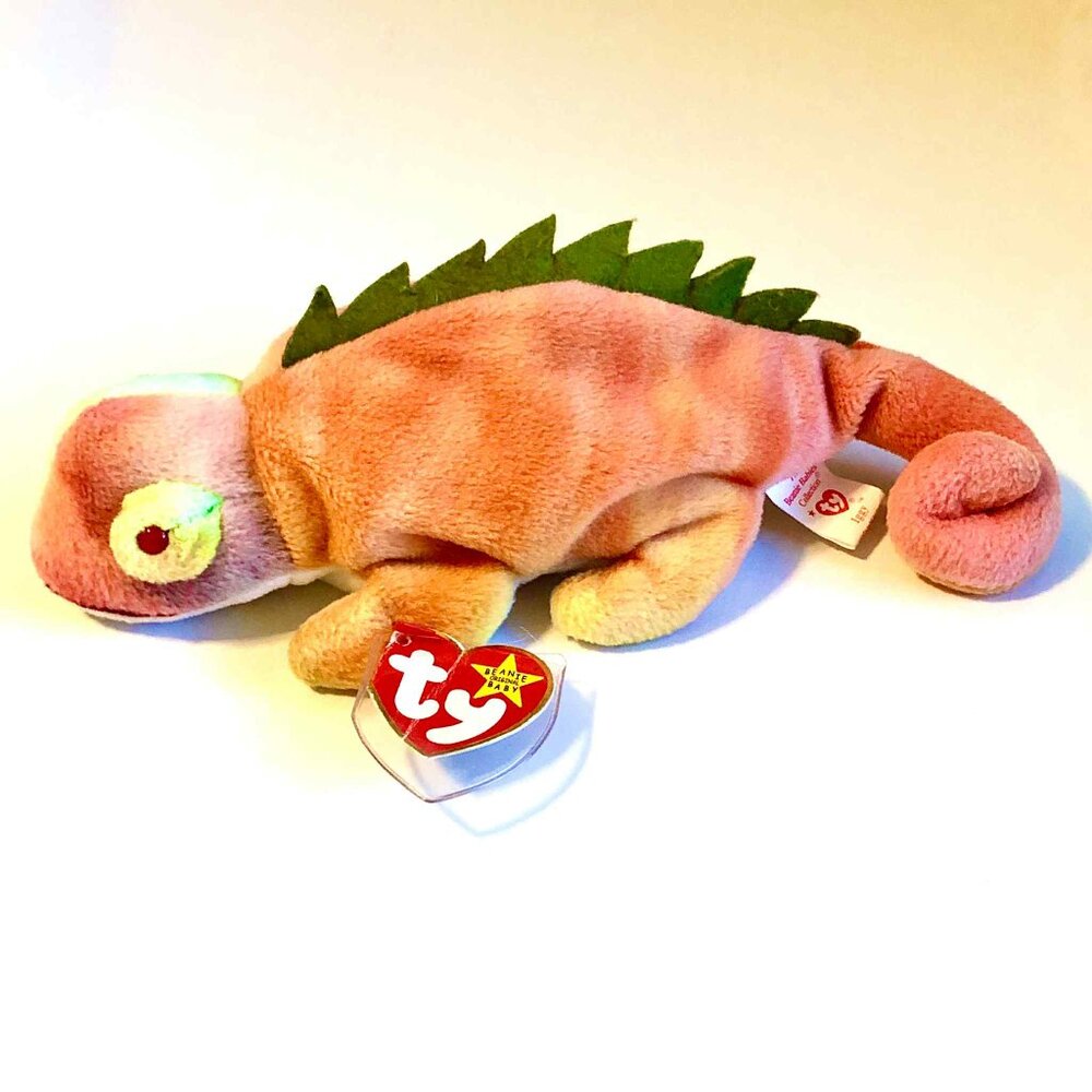 NWT Ty ORIG BEANIE BABIES Rare 1997 Iggy the Iguana Tie-dye Tag Errors PVC